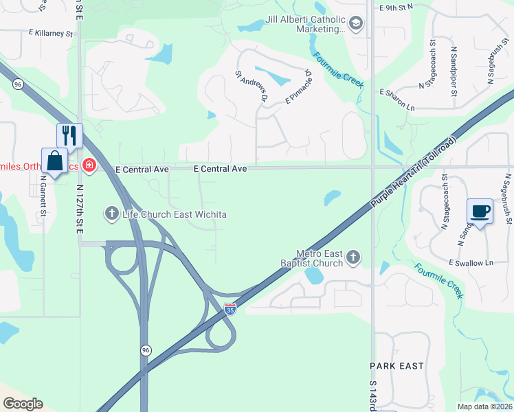 map of restaurants, bars, coffee shops, grocery stores, and more near East Windham Street in Wichita
