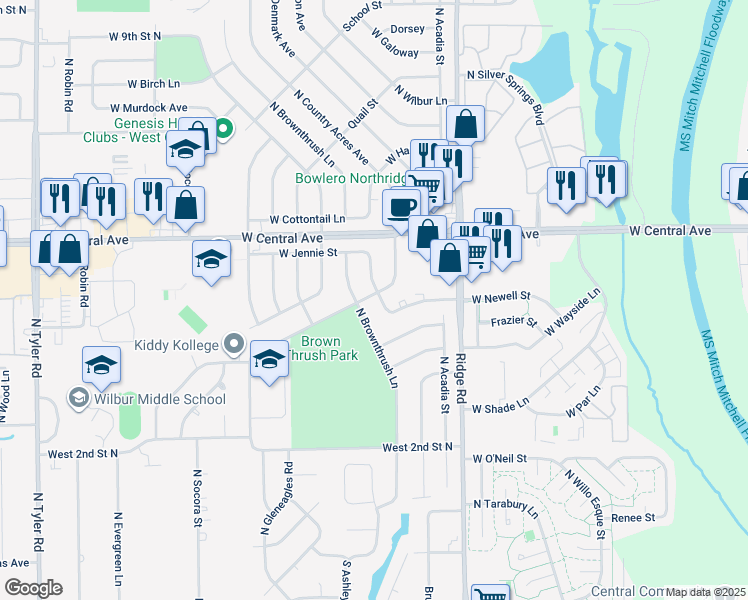 map of restaurants, bars, coffee shops, grocery stores, and more near 524 North Dunsworth Avenue in Wichita