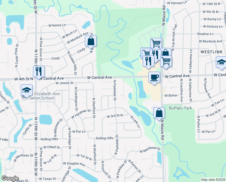 map of restaurants, bars, coffee shops, grocery stores, and more near 11015 W Taylor Cir in Wichita