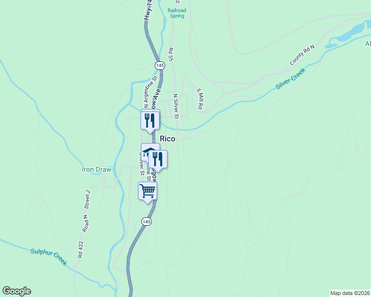 map of restaurants, bars, coffee shops, grocery stores, and more near 309 East Mantz Avenue in Rico