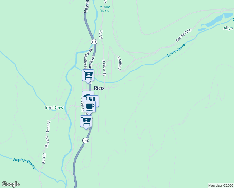 map of restaurants, bars, coffee shops, grocery stores, and more near 309 East Mantz Avenue in Rico