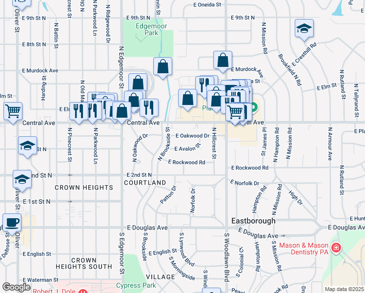 map of restaurants, bars, coffee shops, grocery stores, and more near 5908 East Avalon Street in Wichita