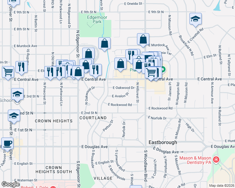 map of restaurants, bars, coffee shops, grocery stores, and more near 5908 East Avalon Street in Wichita