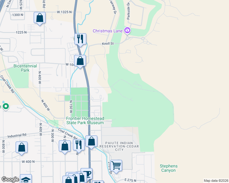 map of restaurants, bars, coffee shops, grocery stores, and more near 200 East 900 North in Cedar City