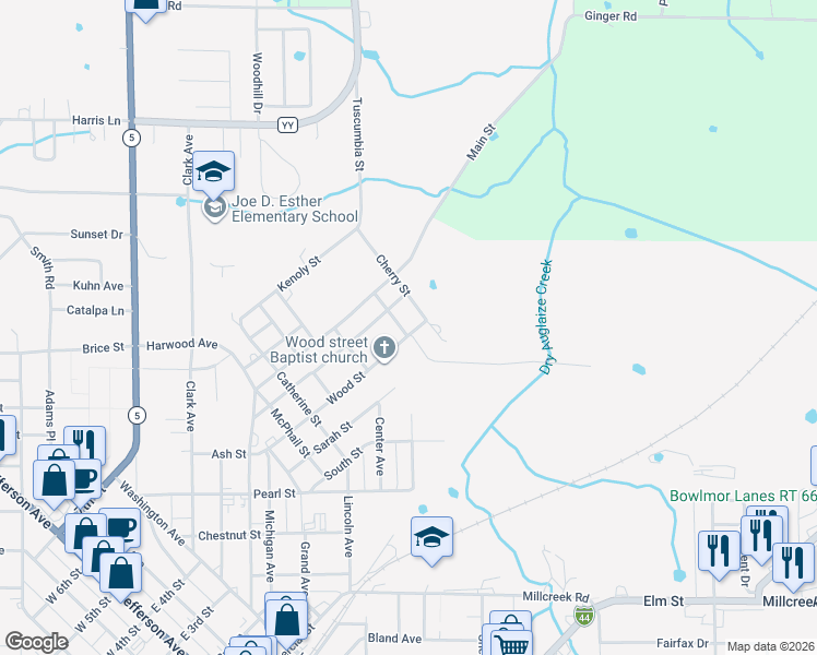 map of restaurants, bars, coffee shops, grocery stores, and more near 1100 Wood Street in Lebanon