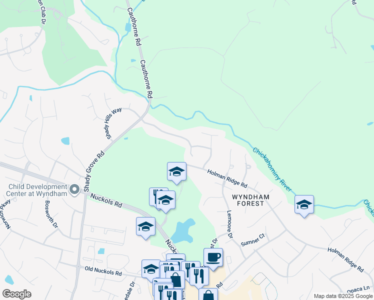 map of restaurants, bars, coffee shops, grocery stores, and more near 5420 Elmwood Forest Court in Glen Allen