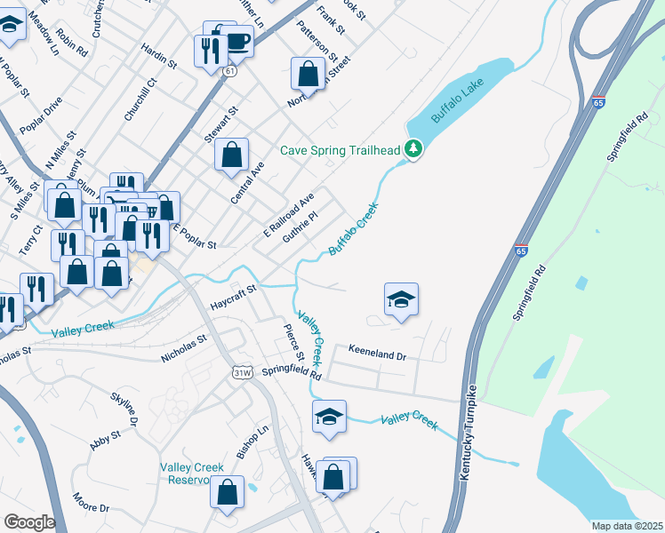 map of restaurants, bars, coffee shops, grocery stores, and more near 422 East Poplar Street in Elizabethtown