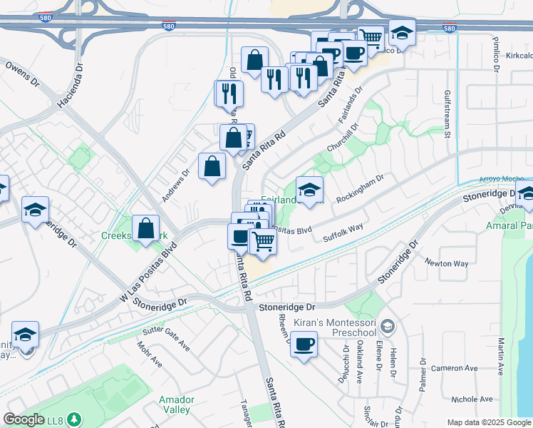 map of restaurants, bars, coffee shops, grocery stores, and more near 4378 Fairlands Drive in Pleasanton