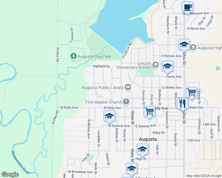 map of restaurants, bars, coffee shops, grocery stores, and more near 1511 Park Lane in Augusta