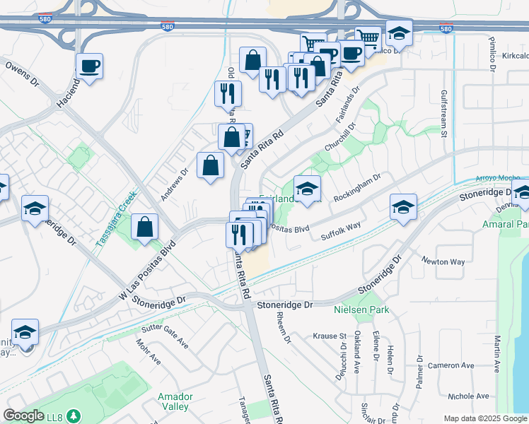 map of restaurants, bars, coffee shops, grocery stores, and more near 4378 Fairlands Drive in Pleasanton
