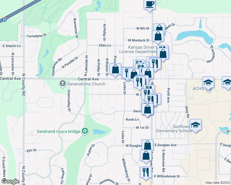 map of restaurants, bars, coffee shops, grocery stores, and more near 304 Valleyview Court in Andover