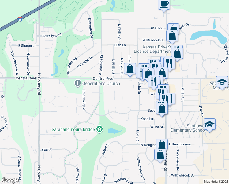 map of restaurants, bars, coffee shops, grocery stores, and more near 310 Sunnyslope Court South in Andover
