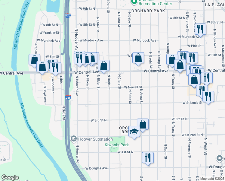 map of restaurants, bars, coffee shops, grocery stores, and more near 534 North Doris Street in Wichita
