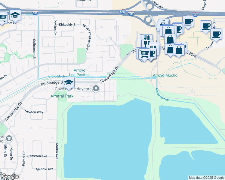 map of restaurants, bars, coffee shops, grocery stores, and more near 2712 Chocolate Street in Pleasanton