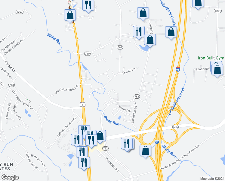 map of restaurants, bars, coffee shops, grocery stores, and more near 10323 Kestrel Drive in Ashland