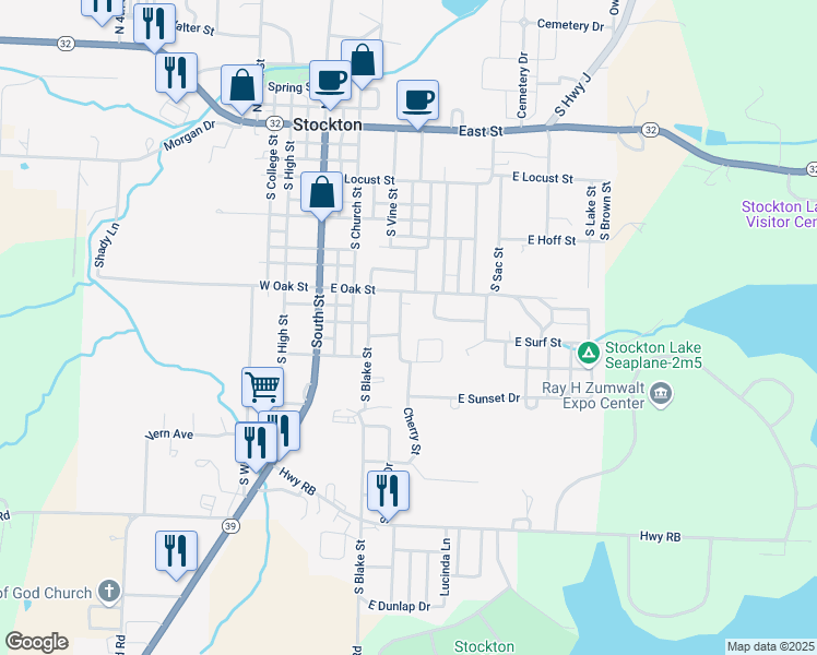 map of restaurants, bars, coffee shops, grocery stores, and more near 300-378 S Vine St in Stockton