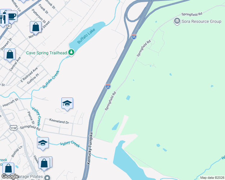map of restaurants, bars, coffee shops, grocery stores, and more near 650-1598 Springfield Rd in Elizabethtown