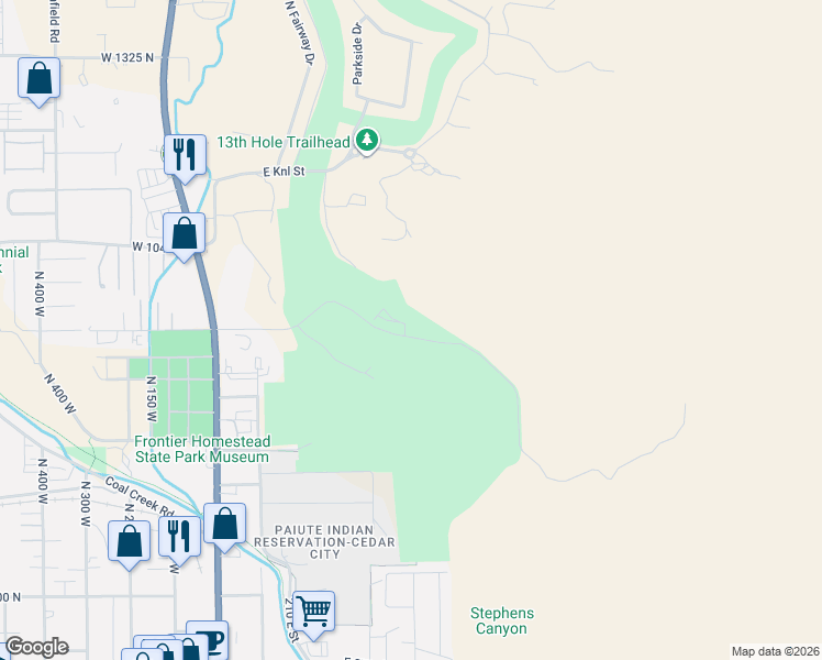 map of restaurants, bars, coffee shops, grocery stores, and more near 4 East 900 North in Cedar City