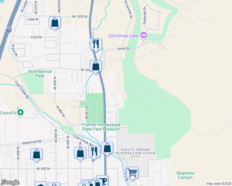 map of restaurants, bars, coffee shops, grocery stores, and more near 4 East 900 North in Cedar City
