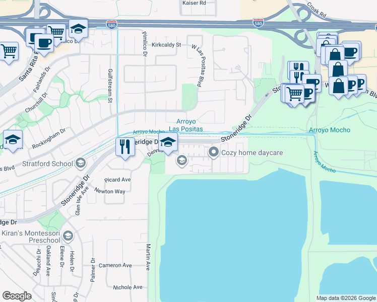 map of restaurants, bars, coffee shops, grocery stores, and more near 3122 Snowdrop Circle in Pleasanton