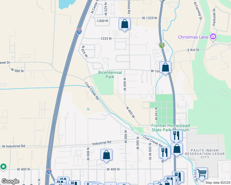 map of restaurants, bars, coffee shops, grocery stores, and more near 975 Ironwood Circle in Cedar City