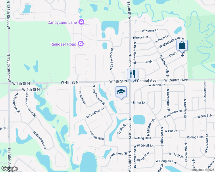 map of restaurants, bars, coffee shops, grocery stores, and more near 12250-12356 West 4th St N in Wichita