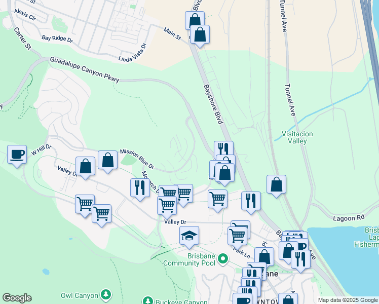 map of restaurants, bars, coffee shops, grocery stores, and more near 165 Golden Eagle Lane in Brisbane