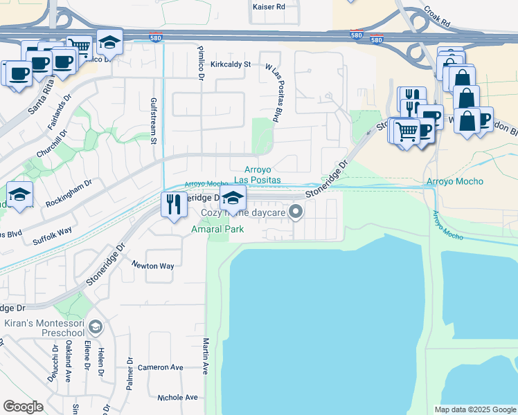 map of restaurants, bars, coffee shops, grocery stores, and more near 2831 Iberis Court in Pleasanton