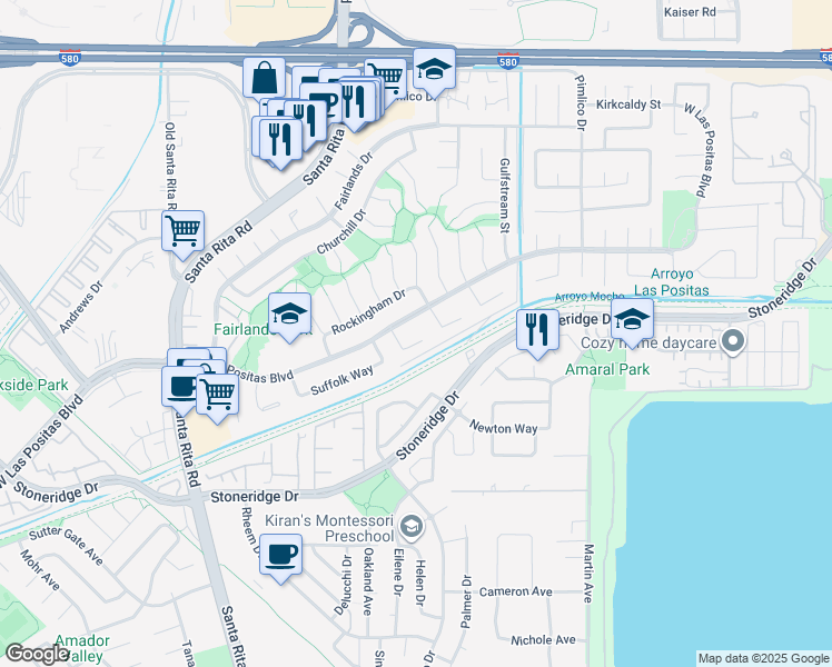 map of restaurants, bars, coffee shops, grocery stores, and more near 3133 Berkshire Court in Pleasanton