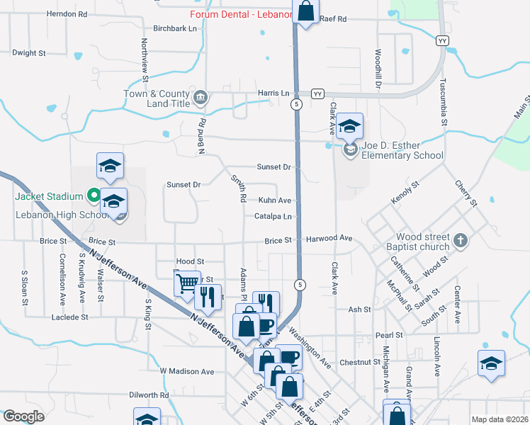 map of restaurants, bars, coffee shops, grocery stores, and more near 247 Kuhn Avenue in Lebanon