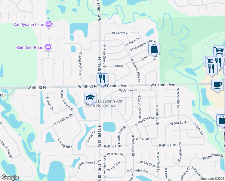map of restaurants, bars, coffee shops, grocery stores, and more near 11801-11915 West Central Avenue in Wichita