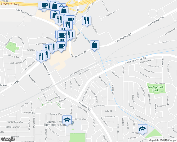 map of restaurants, bars, coffee shops, grocery stores, and more near 4861 Maureen Circle in Livermore