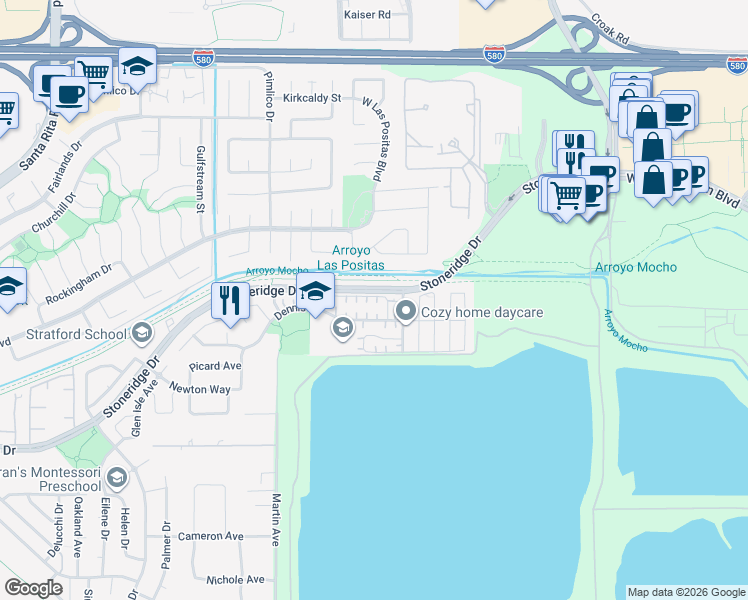 map of restaurants, bars, coffee shops, grocery stores, and more near 3122 Snowdrop Circle in Pleasanton