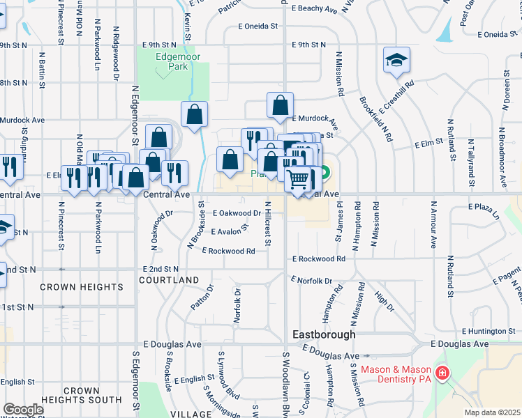 map of restaurants, bars, coffee shops, grocery stores, and more near 6305 Central Avenue in Wichita