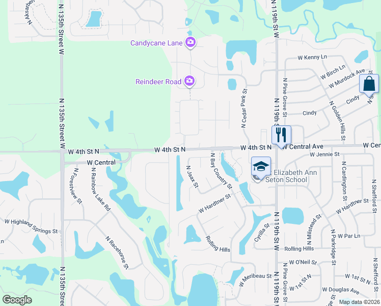 map of restaurants, bars, coffee shops, grocery stores, and more near 12610 West 4th Street North in Wichita