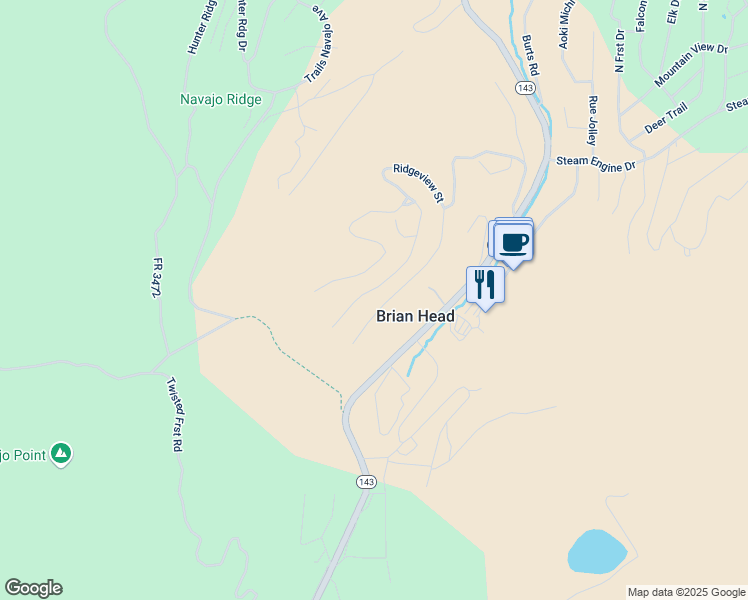map of restaurants, bars, coffee shops, grocery stores, and more near 349 West Eagles Roost Street in Brian Head