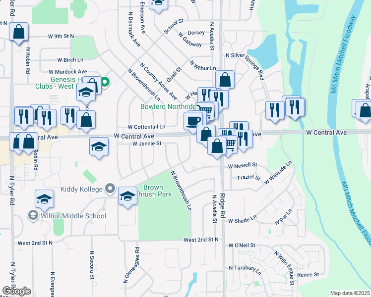 map of restaurants, bars, coffee shops, grocery stores, and more near 641 North Country Acres Avenue in Wichita