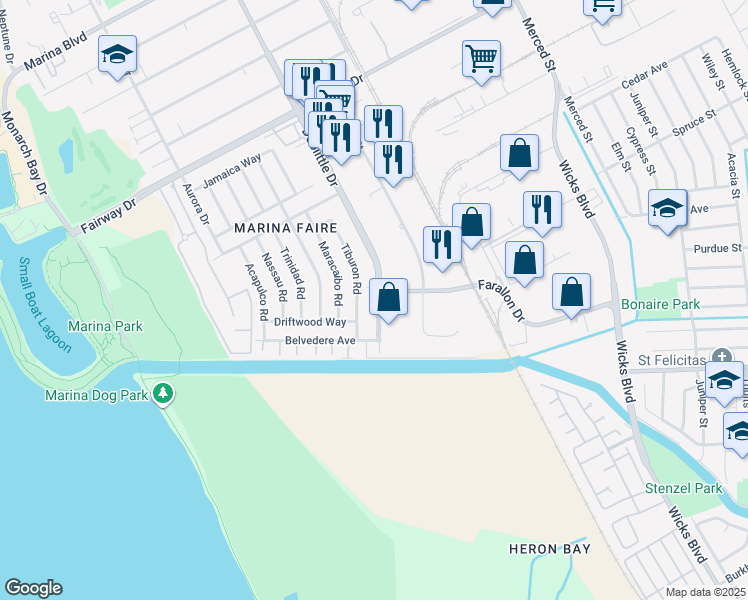 map of restaurants, bars, coffee shops, grocery stores, and more near 14521 Doolittle Drive in San Leandro