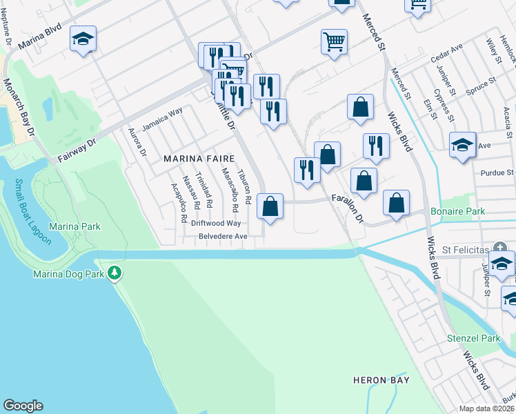 map of restaurants, bars, coffee shops, grocery stores, and more near 14587 Doolittle Drive in San Leandro
