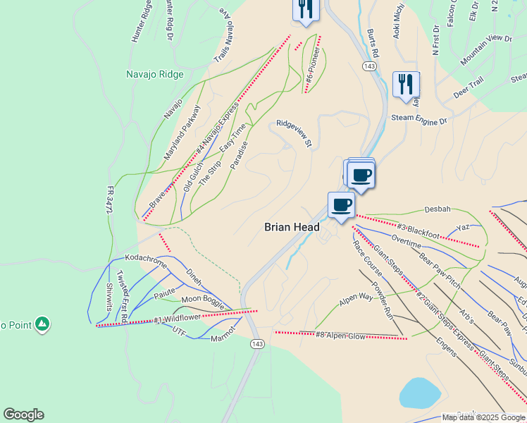 map of restaurants, bars, coffee shops, grocery stores, and more near 286 West Eagles Roost Street in Brian Head