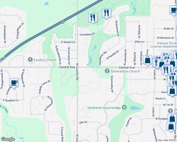 map of restaurants, bars, coffee shops, grocery stores, and more near 1503 West Central Avenue in Andover