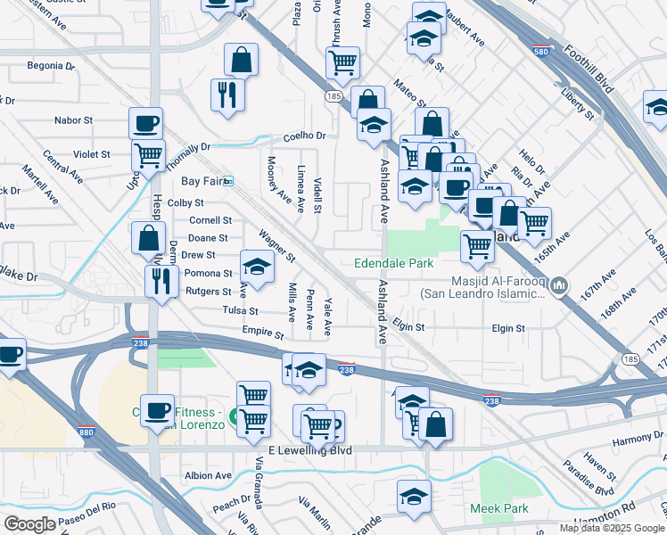 map of restaurants, bars, coffee shops, grocery stores, and more near 759 Delano Street in San Lorenzo