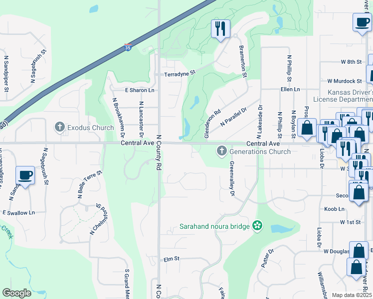 map of restaurants, bars, coffee shops, grocery stores, and more near 1503 West Central Avenue in Andover
