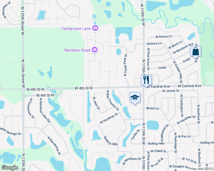 map of restaurants, bars, coffee shops, grocery stores, and more near 12500 West 4th Street North in Wichita