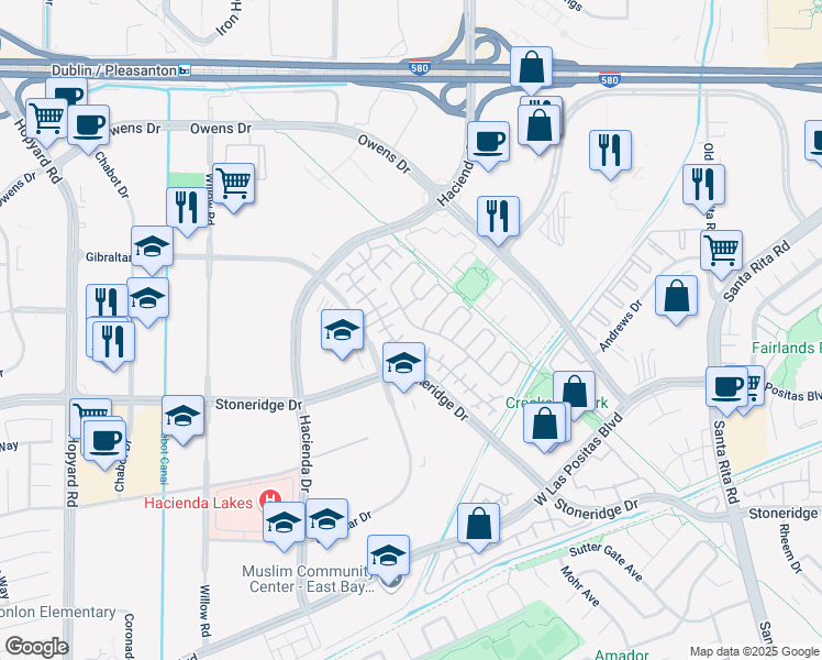 map of restaurants, bars, coffee shops, grocery stores, and more near 3864 Appian Street in Pleasanton