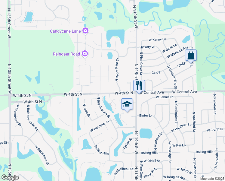 map of restaurants, bars, coffee shops, grocery stores, and more near 12250 West 4th Street North in Wichita