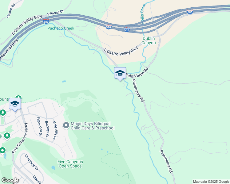 map of restaurants, bars, coffee shops, grocery stores, and more near 6395 Palo Verde Road in Castro Valley