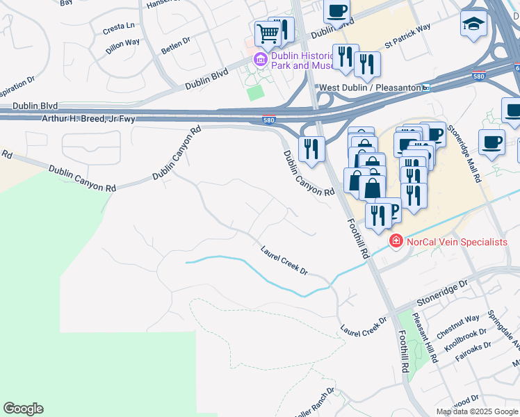 map of restaurants, bars, coffee shops, grocery stores, and more near 9339 Benzon Drive in Pleasanton