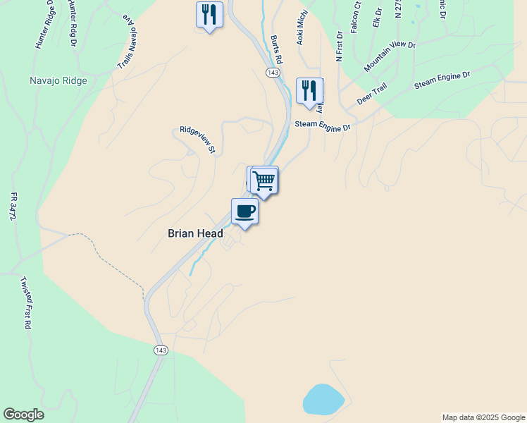 map of restaurants, bars, coffee shops, grocery stores, and more near 269 S Village Way in Brian Head