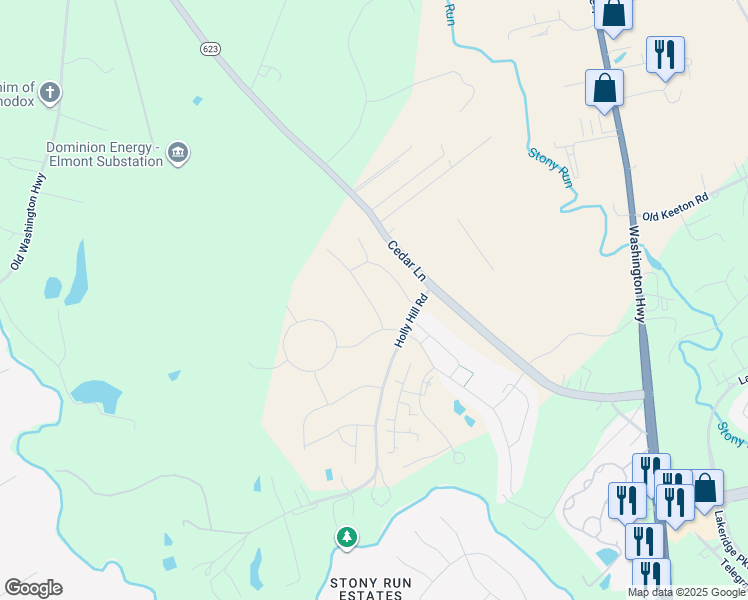 map of restaurants, bars, coffee shops, grocery stores, and more near 10540 Orchard Blossom Drive in Glen Allen